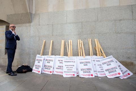 Barristers start strike action outside Central Criminal Court (Old Bailey) in London demanding rise in legal aid payments